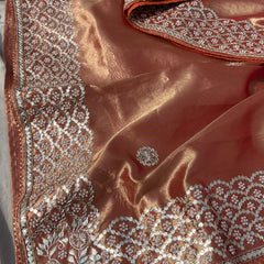 Pure Handloom Zari Tissue Silk Saree with Zardozi, Pearl, Sequins & Gotapatti Work