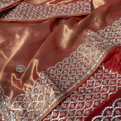 Pure Handloom Zari Tissue Silk Saree with Zardozi, Pearl, Sequins & Gotapatti Work
