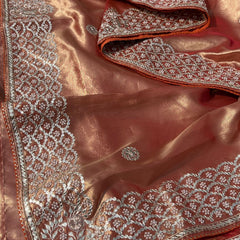Pure Handloom Zari Tissue Silk Saree with Zardozi, Pearl, Sequins & Gotapatti Work