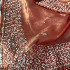Pure Handloom Zari Tissue Silk Saree with Zardozi, Pearl, Sequins & Gotapatti Work