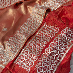 Pure Handloom Zari Tissue Silk Saree with Zardozi, Pearl, Sequins & Gotapatti Work
