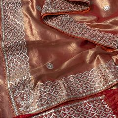 Pure Handloom Zari Tissue Silk Saree with Zardozi, Pearl, Sequins & Gotapatti Work