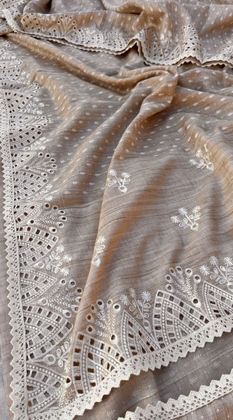 Pure Soft Tussar Silk Saree with Exquisite Parsi Embroidery