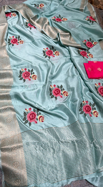 Pure Munga Banarasi Weaving Saree with Multi-Thread Embroidery