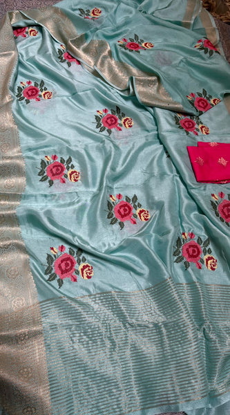 Pure Munga Banarasi Weaving Saree with Multi-Thread Embroidery