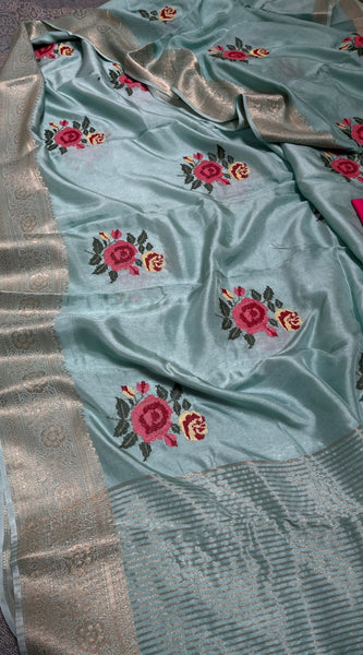 Pure Munga Banarasi Weaving Saree with Multi-Thread Embroidery
