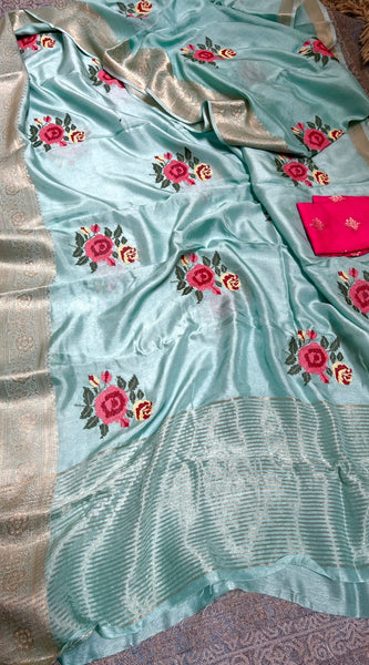 Pure Munga Banarasi Weaving Saree with Multi-Thread Embroidery