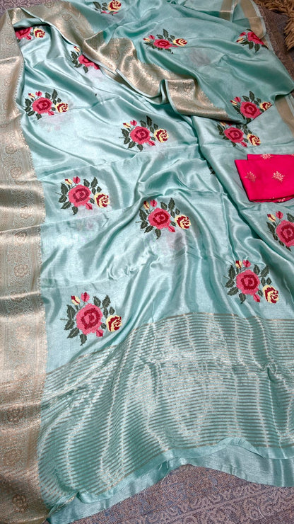 Pure Munga Banarasi Weaving Saree with Multi-Thread Embroidery