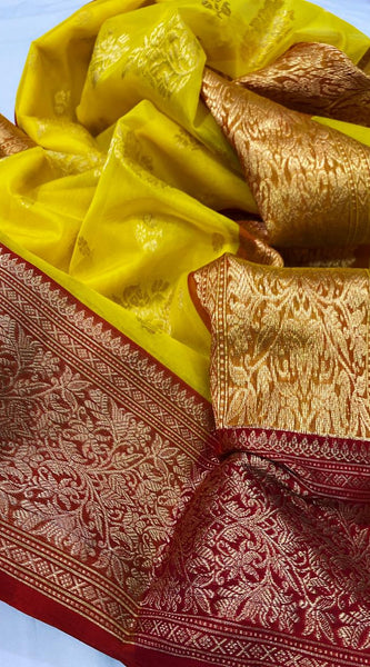Chanderi Handloom Katan Organza Pure Silk Saree with Ghani Butti and Jakad Nakshi Border