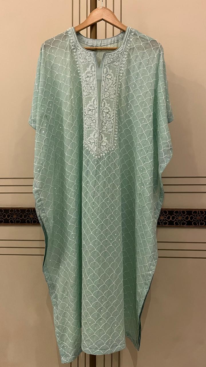 Pure mulmul semi stitched kurta dupatta with jaali motifs
