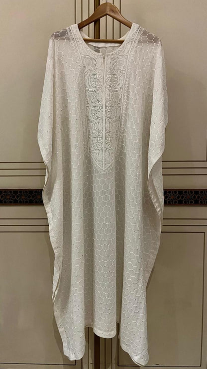 Pure mulmul semi stitched kurta dupatta with jaali motifs