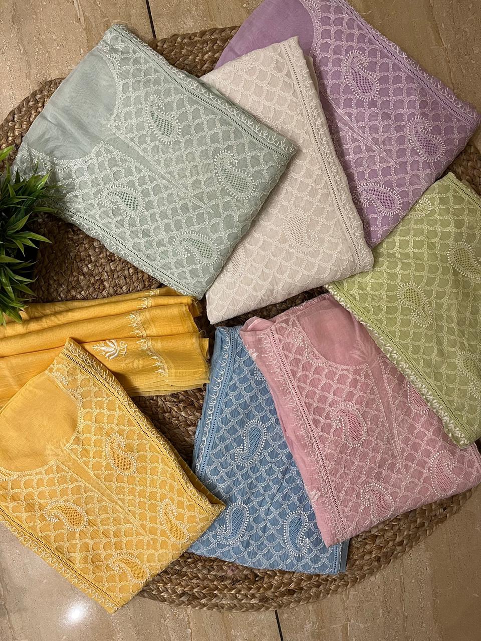 Pure Mul Chanderi Semi-Stitched Kurta Dupatta Set