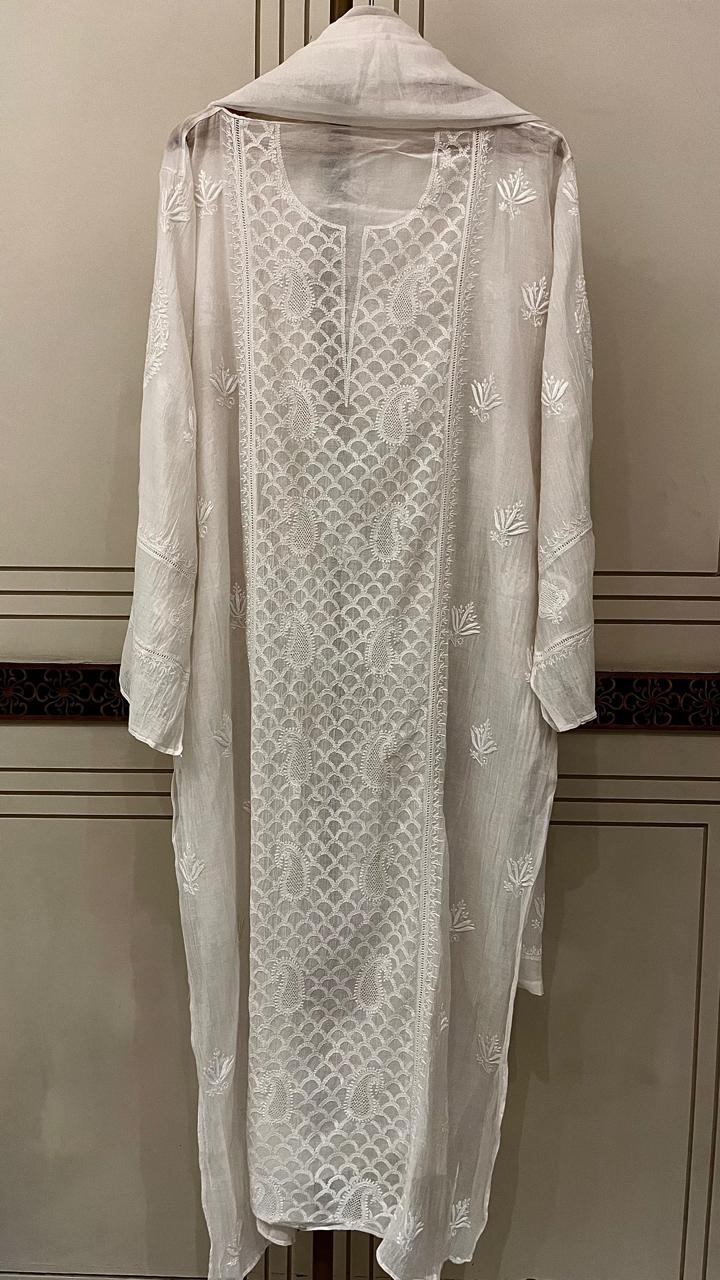 Pure Mul Chanderi Semi-Stitched Kurta Dupatta Set