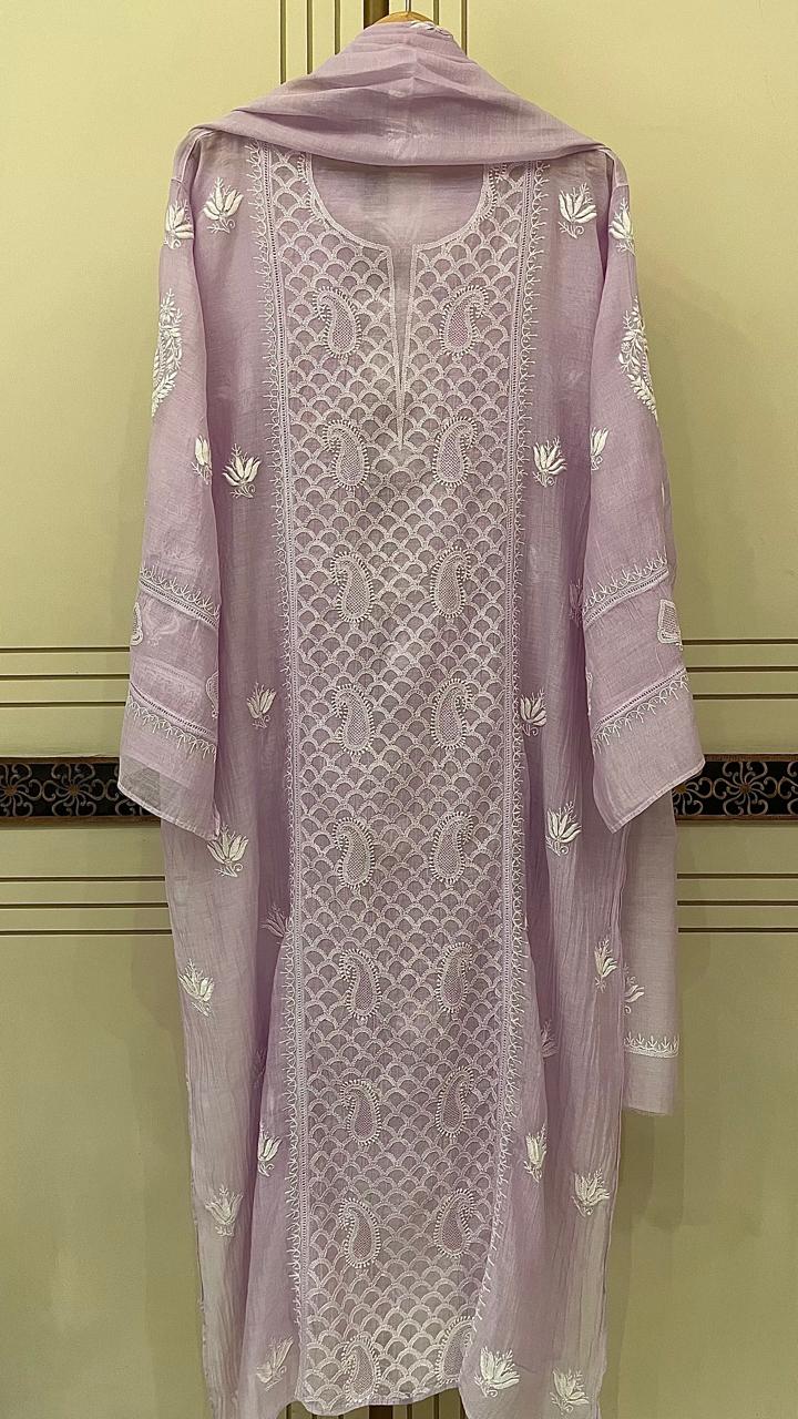 Pure Mul Chanderi Semi-Stitched Kurta Dupatta Set