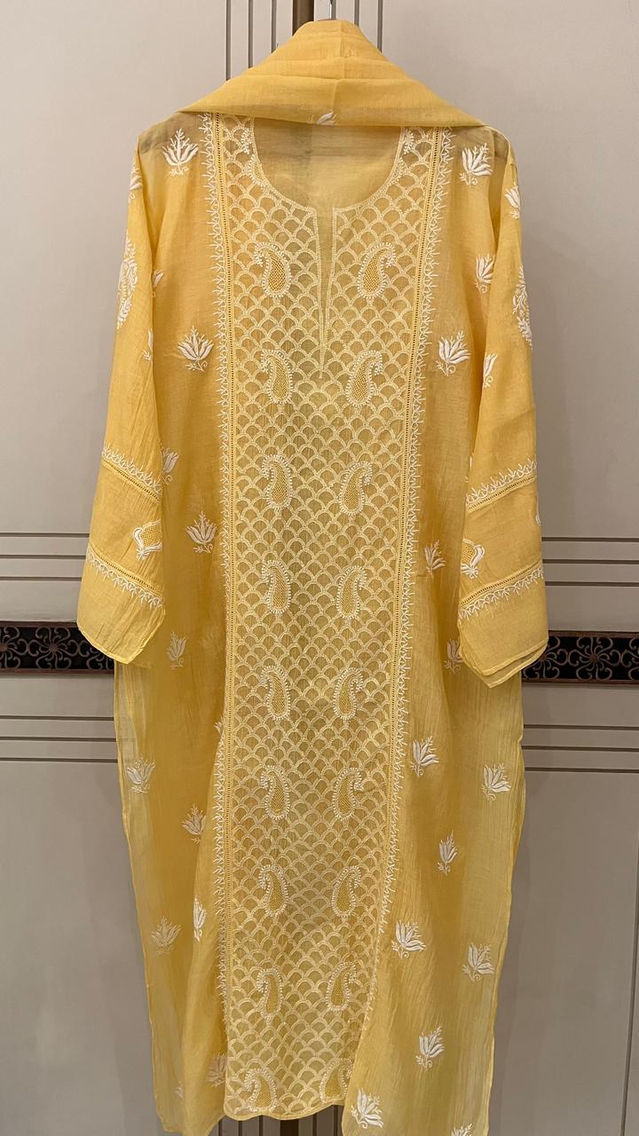 Pure Mul Chanderi Semi-Stitched Kurta Dupatta Set