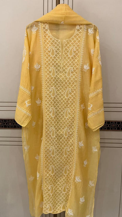 Pure Mul Chanderi Semi-Stitched Kurta Dupatta Set