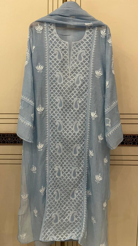 Pure Mul Chanderi Semi-Stitched Kurta Dupatta Set