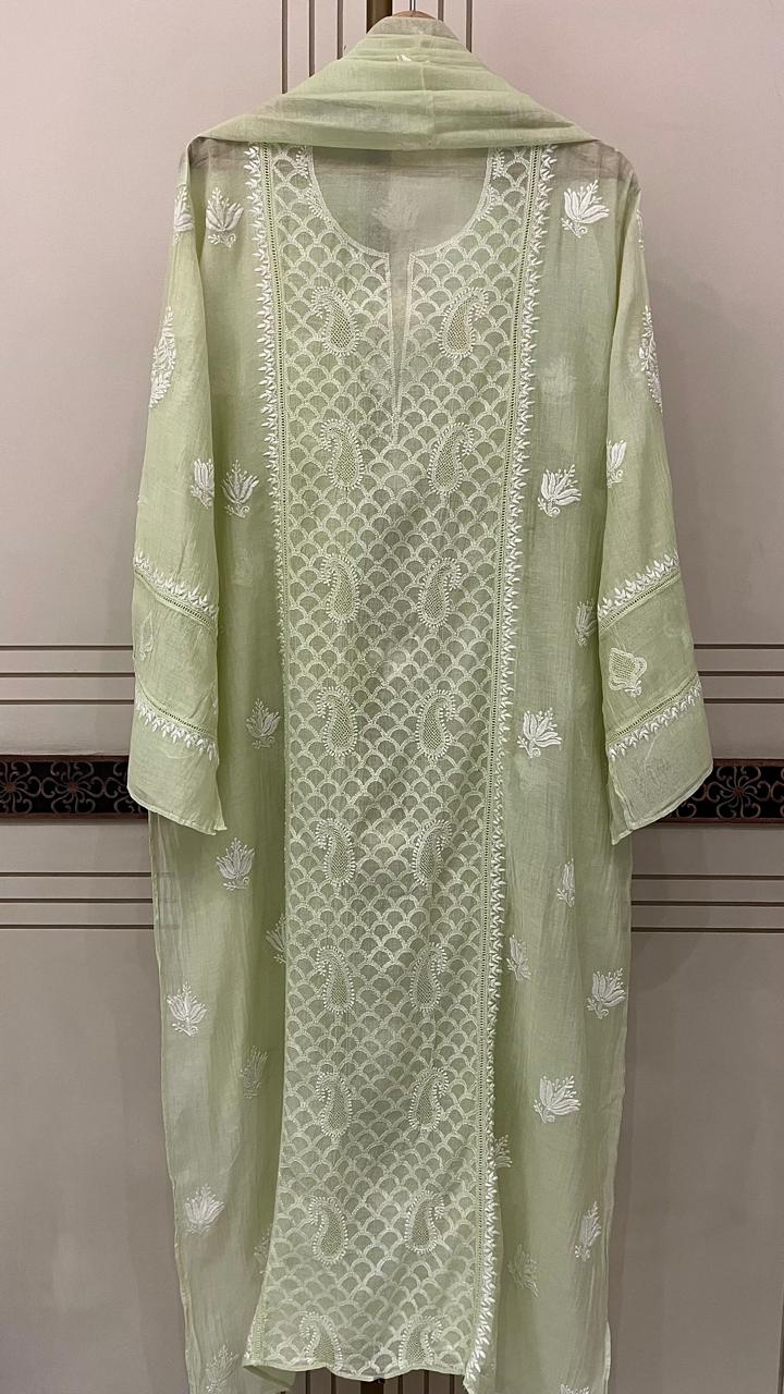 Pure Mul Chanderi Semi-Stitched Kurta Dupatta Set