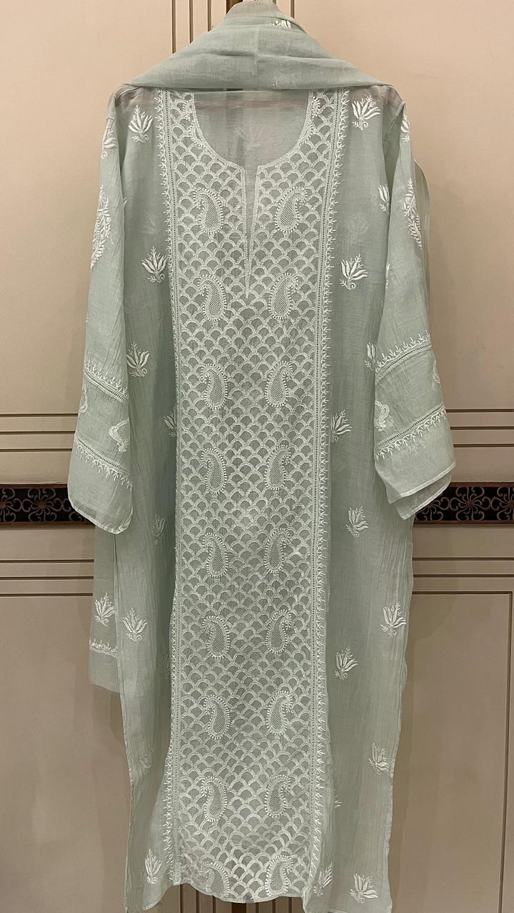 Pure Mul Chanderi Semi-Stitched Kurta Dupatta Set