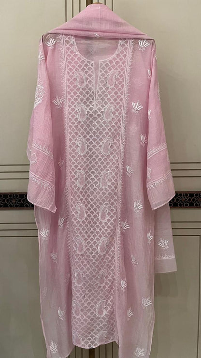 Pure Mul Chanderi Semi-Stitched Kurta Dupatta Set