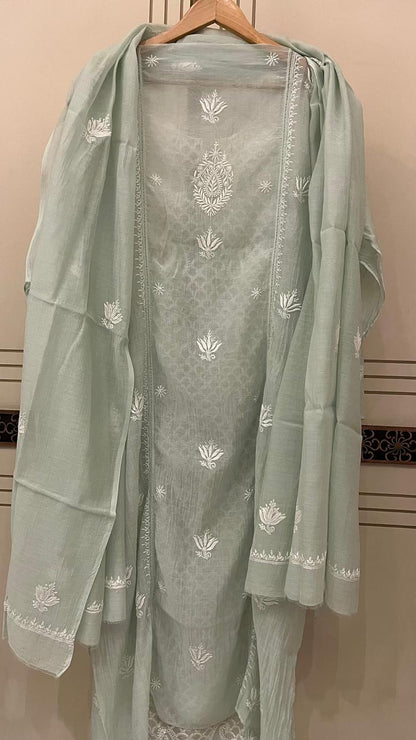 Pure Mul Chanderi Semi-Stitched Kurta Dupatta Set