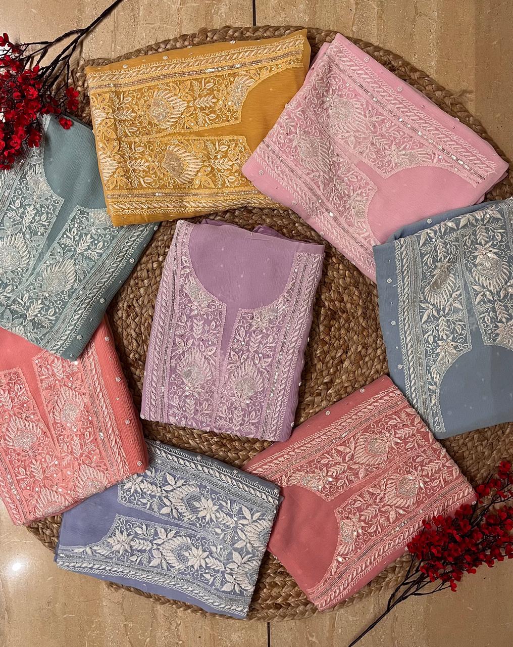 Pure Chiffon Semi-Stitched Kurta and Dupatta Set