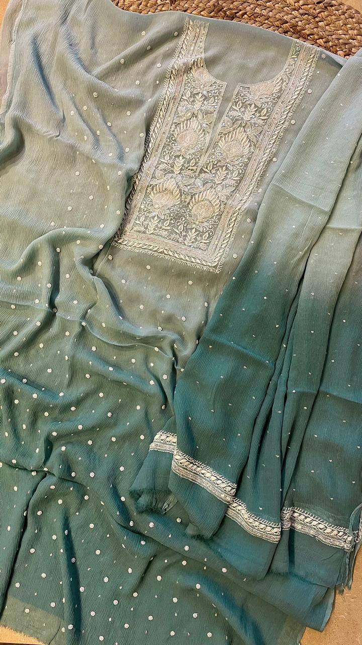Pure Chiffon Semi-Stitched Kurta and Dupatta Set