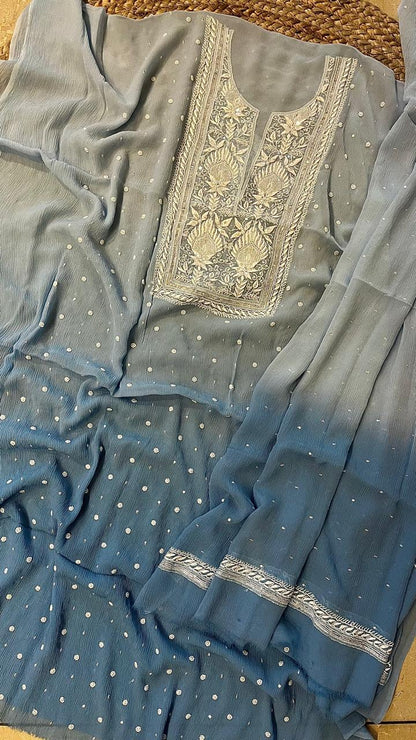 Pure Chiffon Semi-Stitched Kurta and Dupatta Set