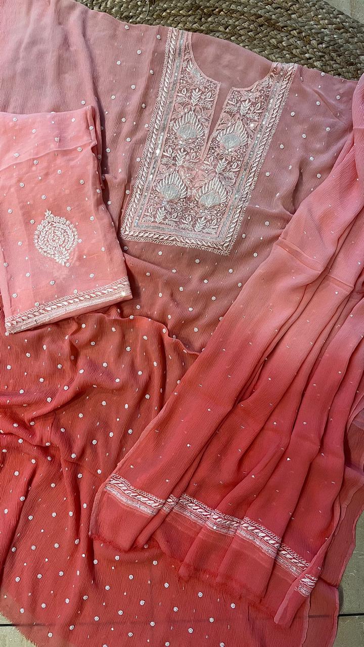 Pure Chiffon Semi-Stitched Kurta and Dupatta Set