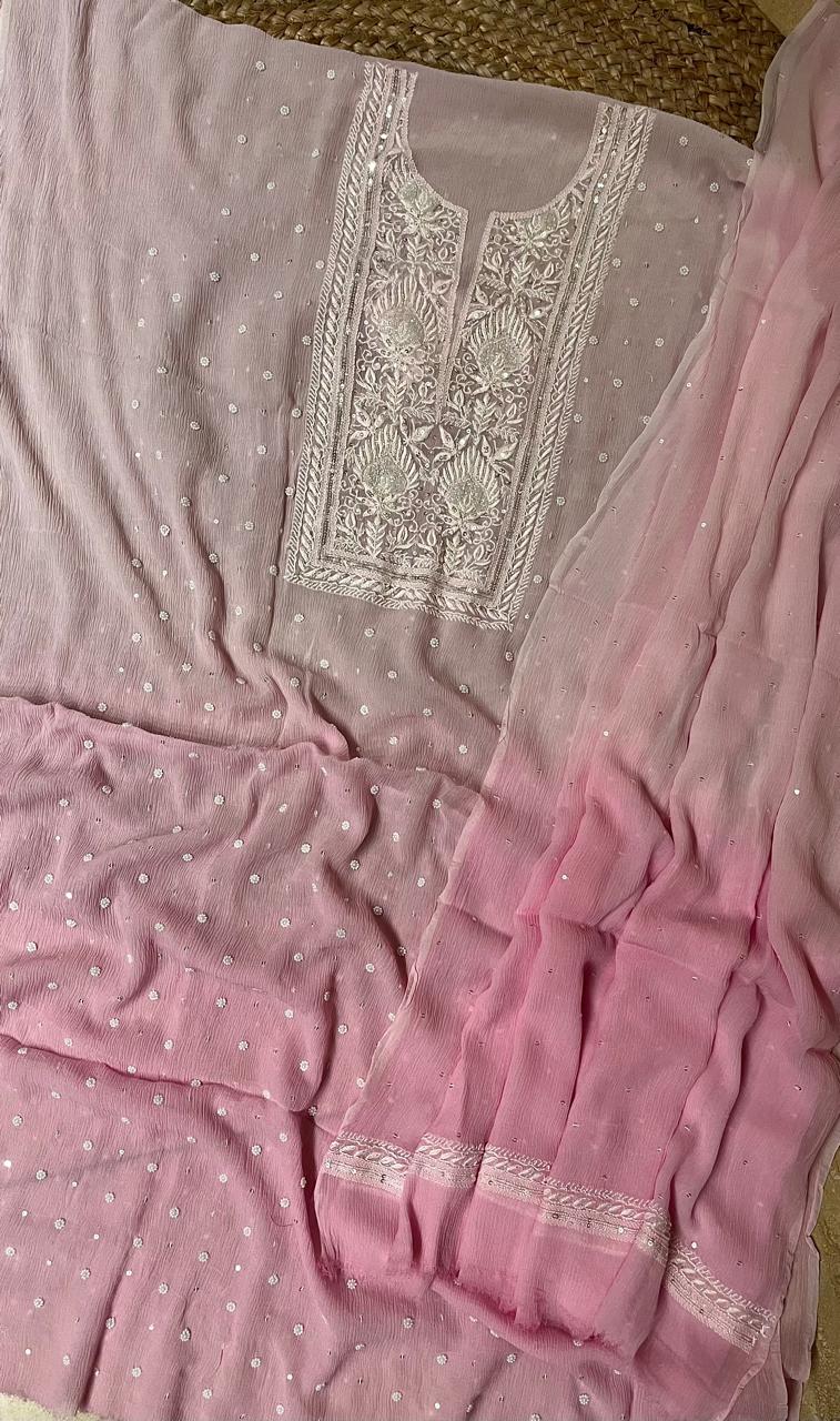 Pure Chiffon Semi-Stitched Kurta and Dupatta Set