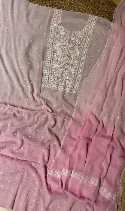 Pure Chiffon Semi-Stitched Kurta and Dupatta Set