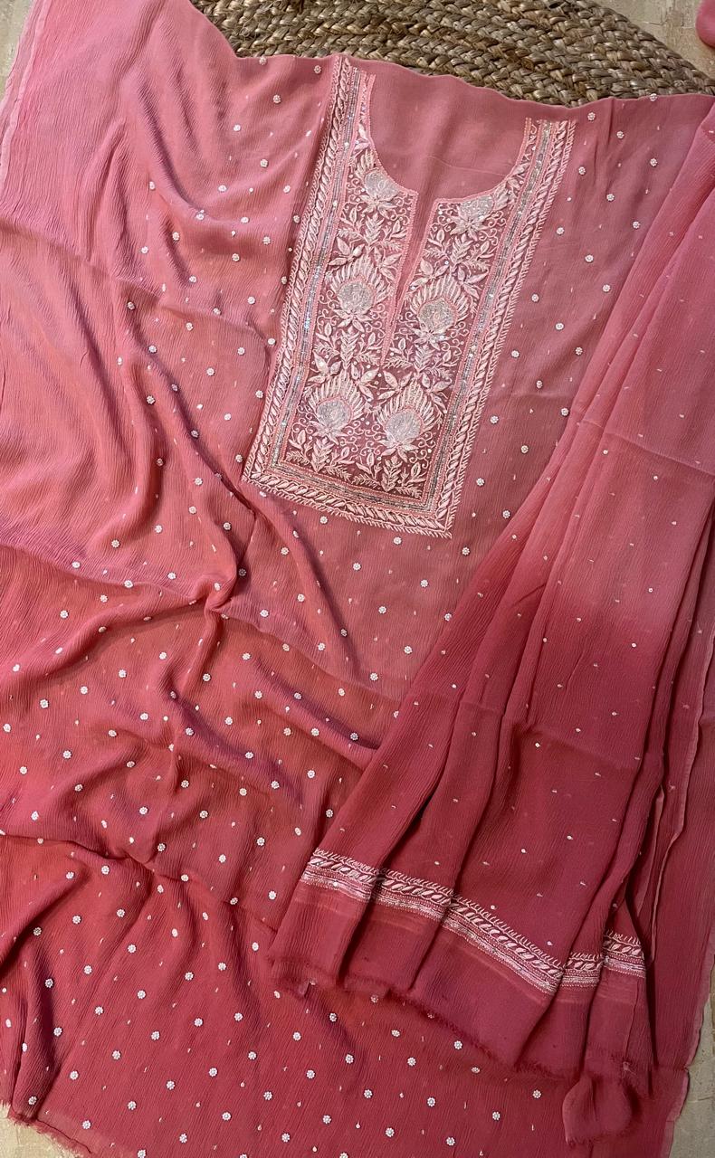 Pure Chiffon Semi-Stitched Kurta and Dupatta Set