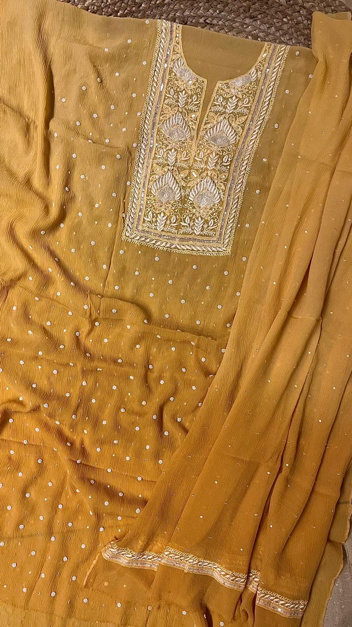 Pure Chiffon Semi-Stitched Kurta and Dupatta Set