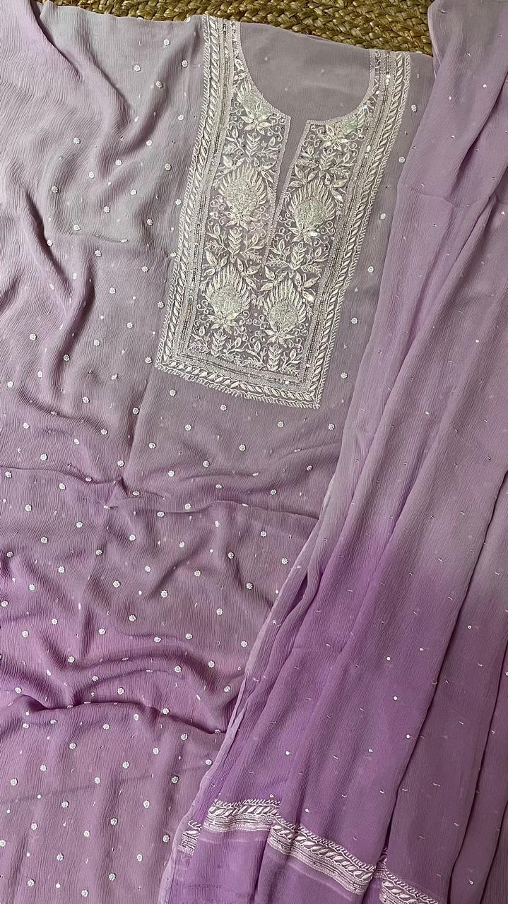 Pure Chiffon Semi-Stitched Kurta and Dupatta Set
