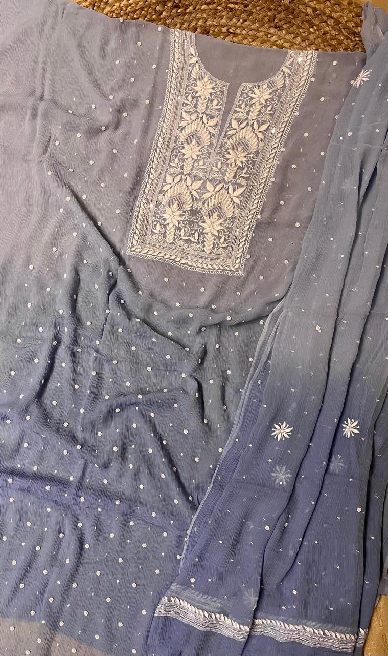 Pure Chiffon Semi-Stitched Kurta and Dupatta Set