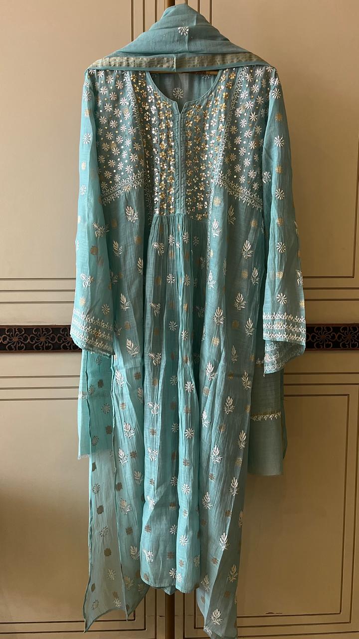 Pure Mul Chanderi aline Kurta and Dupatta Set