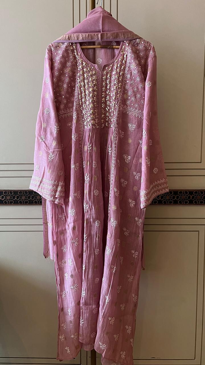 Pure Mul Chanderi aline Kurta and Dupatta Set