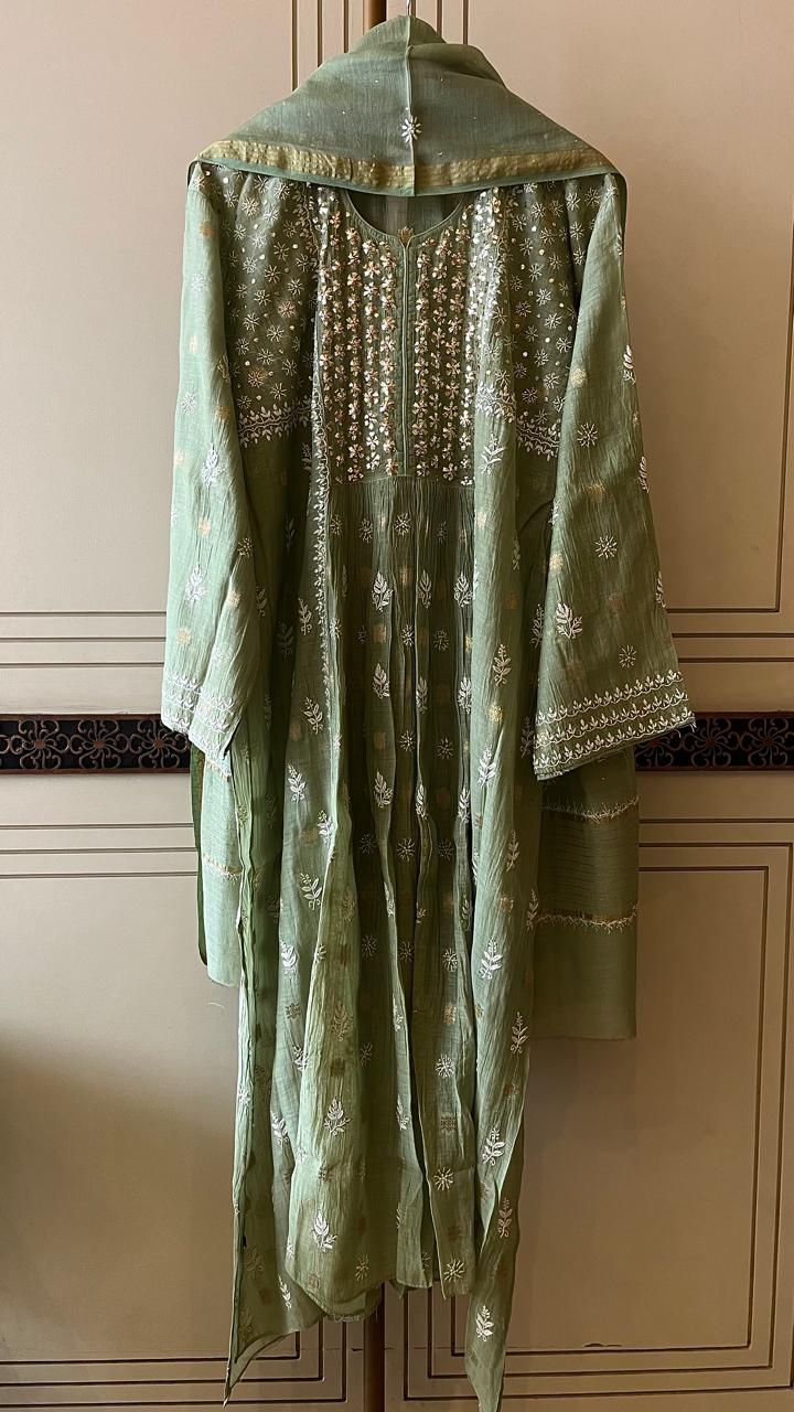 Pure Mul Chanderi aline Kurta and Dupatta Set