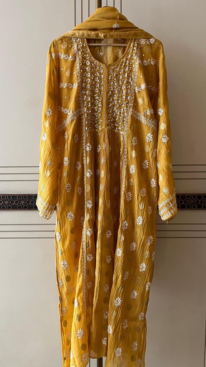 Pure Mul Chanderi aline Kurta and Dupatta Set