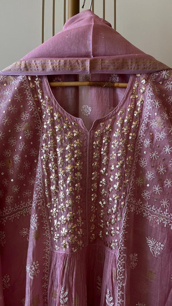 Pure Mul Chanderi aline Kurta and Dupatta Set