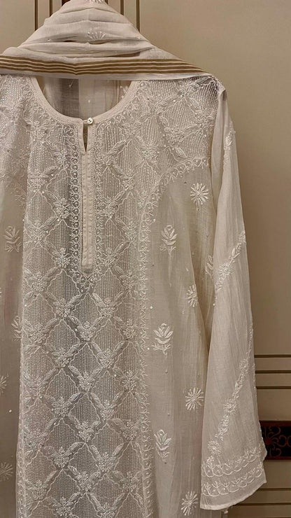 Pure mul chanderi  Kurta and Dupatta Set