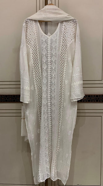 Pure  mul chanderi kurta dupatta set