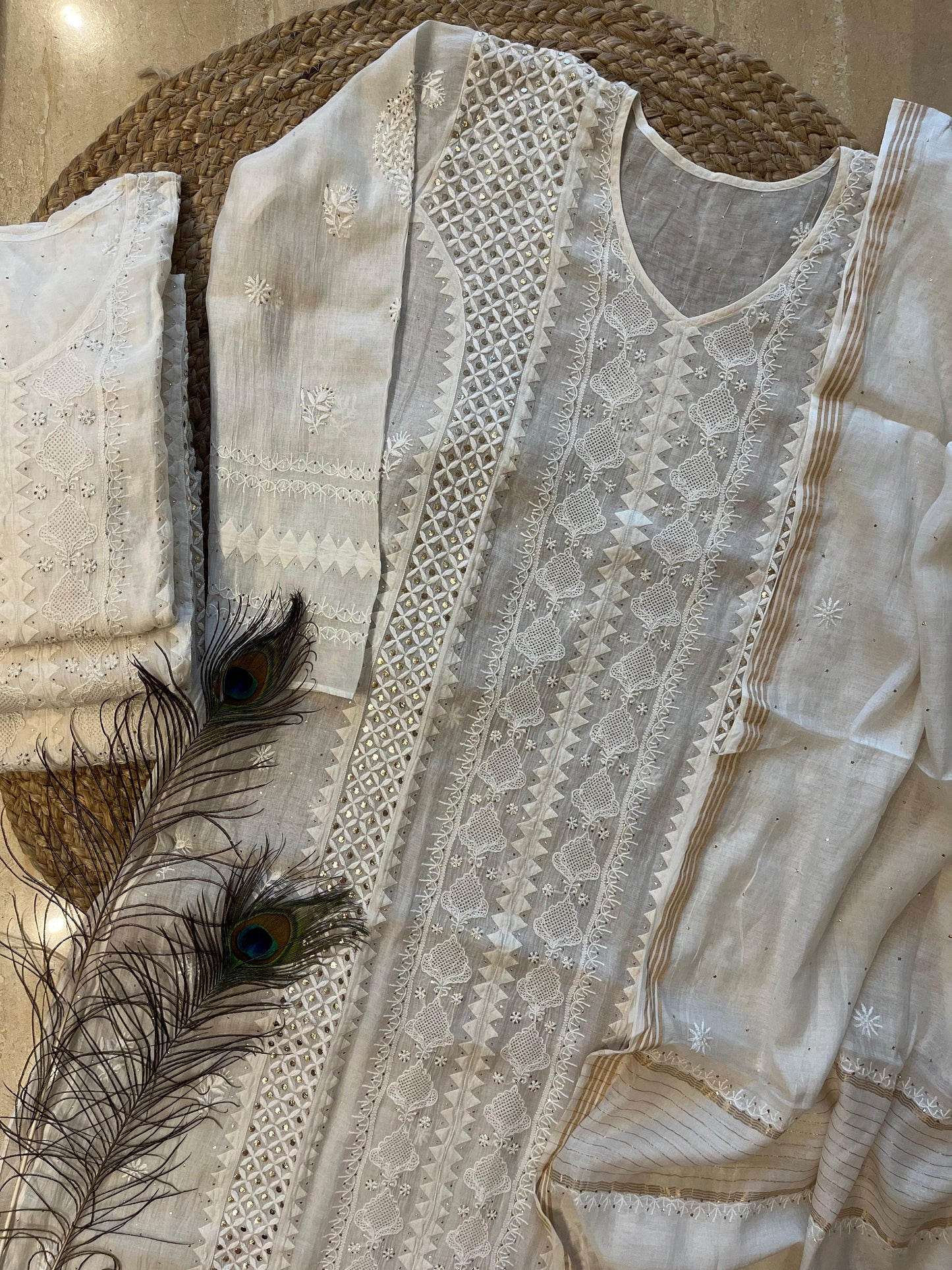 Pure  mul chanderi kurta dupatta set