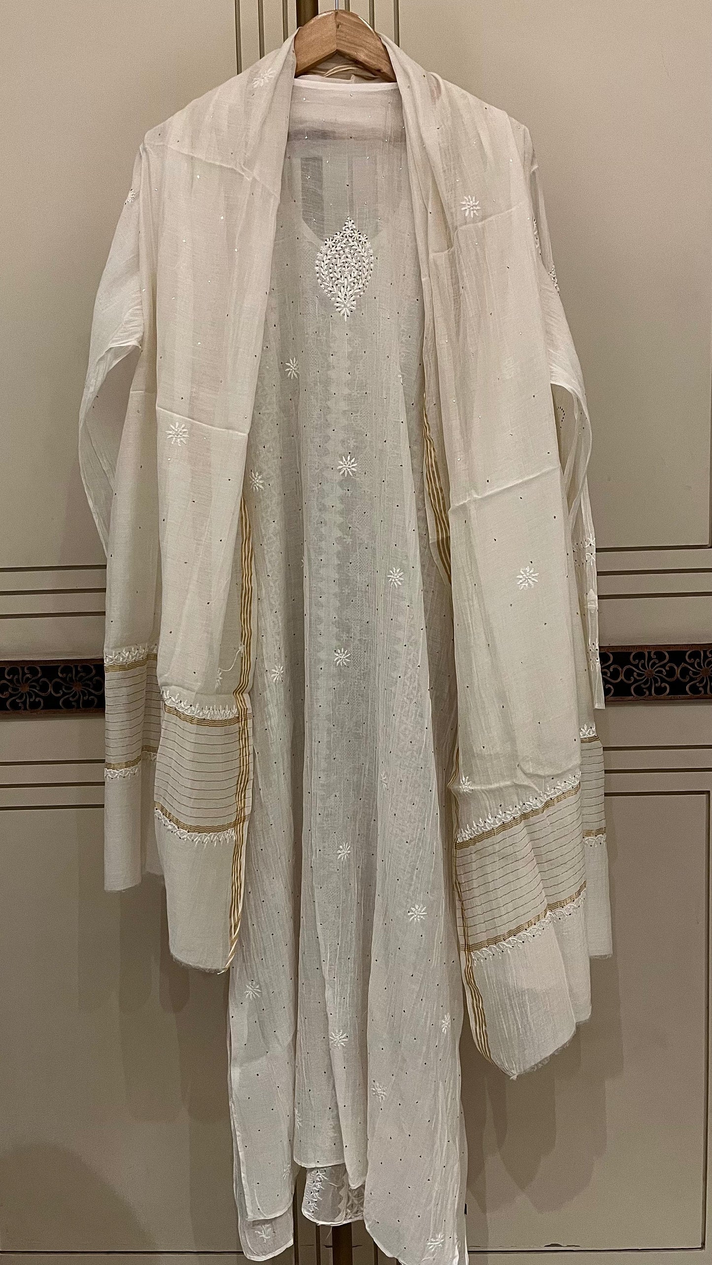 Pure  mul chanderi kurta dupatta set
