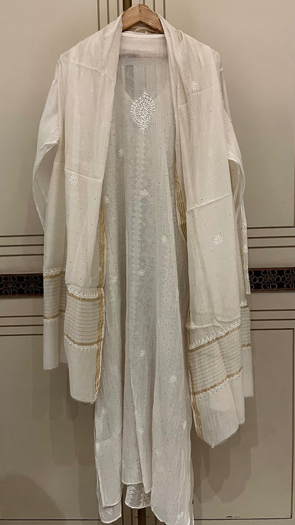 Pure  mul chanderi kurta dupatta set