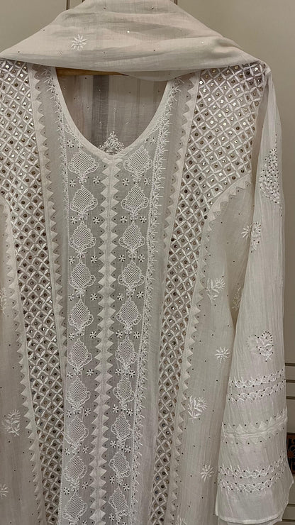 Pure  mul chanderi kurta dupatta set