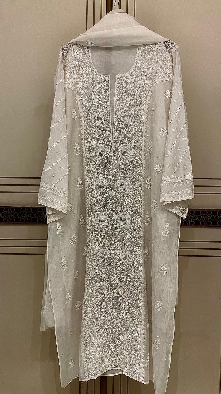 Pure mul chanderi kurta dupatta set