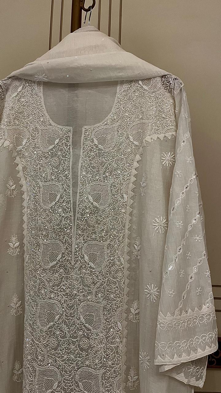 Pure mul chanderi kurta dupatta set