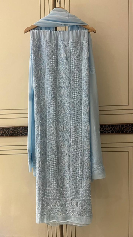 Pure Georgette Semi-Stitched Kurta and Dupatta Set
