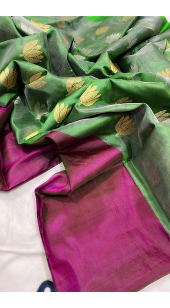 Raw mango pattu pure soft silk all over butta with mashru border